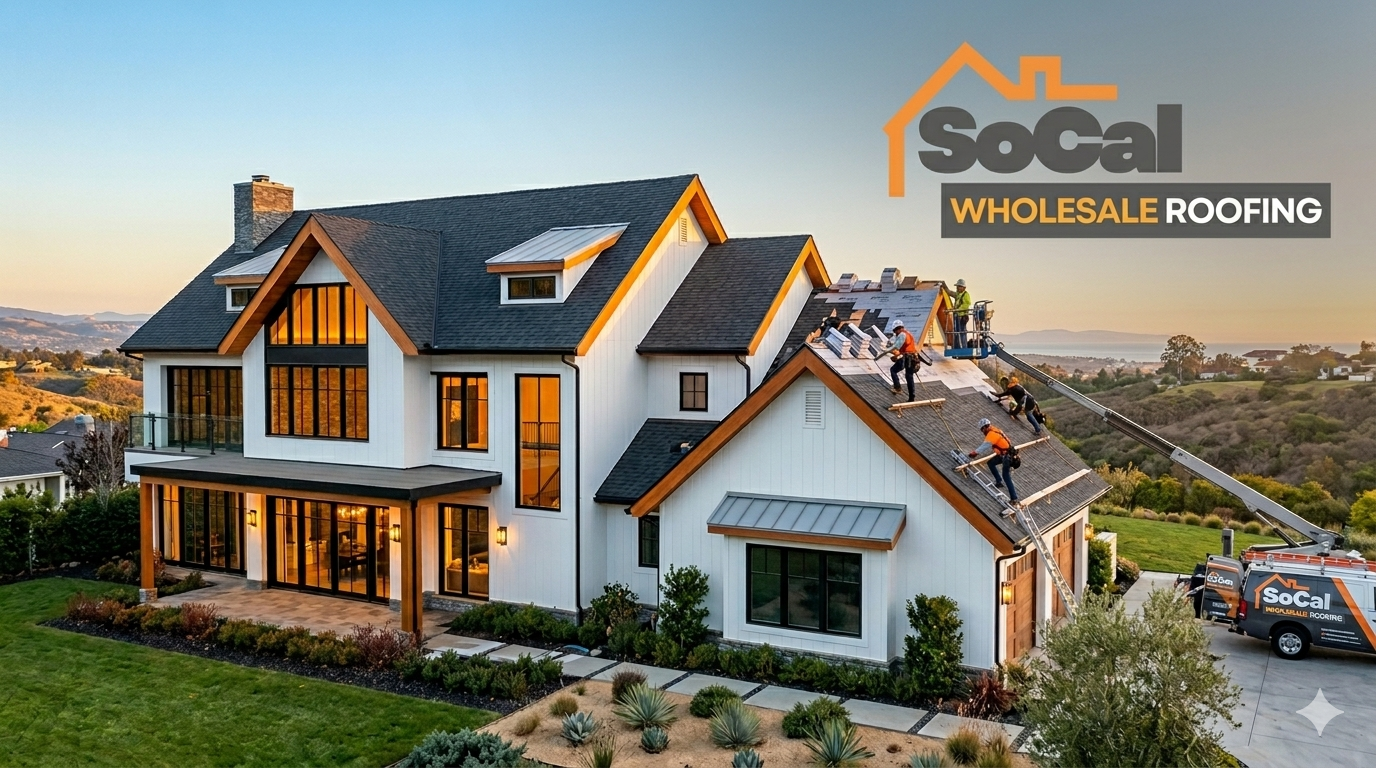We Roof LA contractors installing a new roof on a beautiful Los Angeles home
